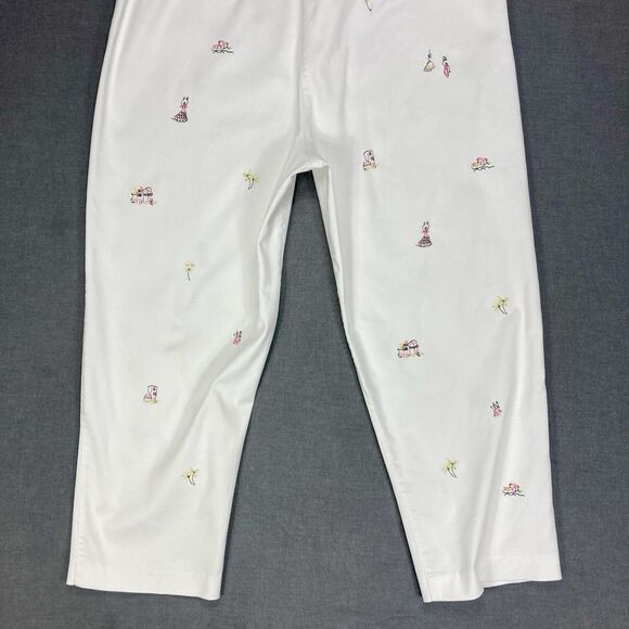 Drapers & Damons Pants Womens 16 White Artwork Embroidered Stretchy Casual Chic - Picture 8 of 16